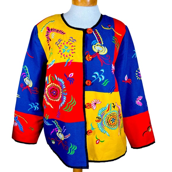 Alex Kim Jackets & Blazers - Alex Kim Women’s Cotton Blend Festive Multi-Color Embroidered Jacket PL EUC